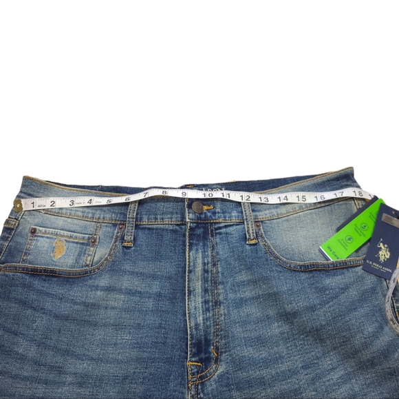 U.S. POLO ASSN. JEAN SHORTS MENS SIZE W36 BLUE DENIM ACTIVATE STRETCH NEW - Picture 2 of 9